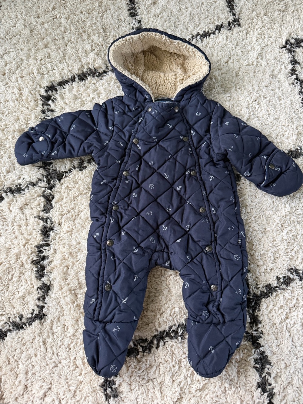 Nautica Navy Quilted Hooded Footed One-Piece 3/6M